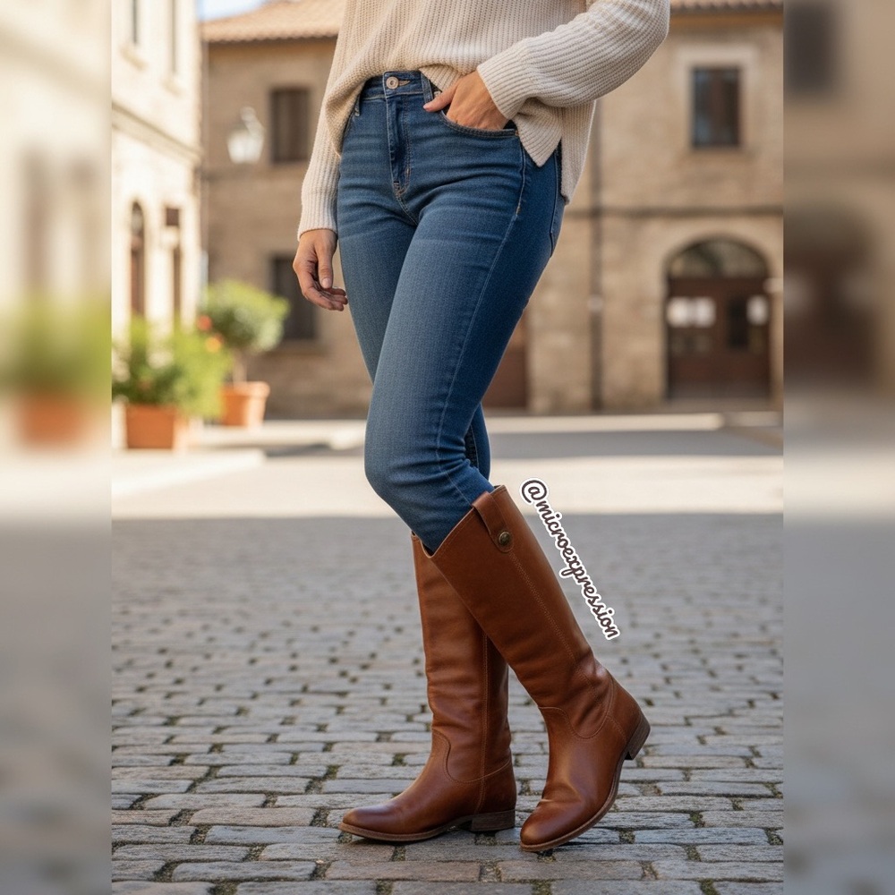 $399 Frye Melissa Button Tan Real Leather Distressed Tall Comfy Knee High Boot - Picture 7 of 16